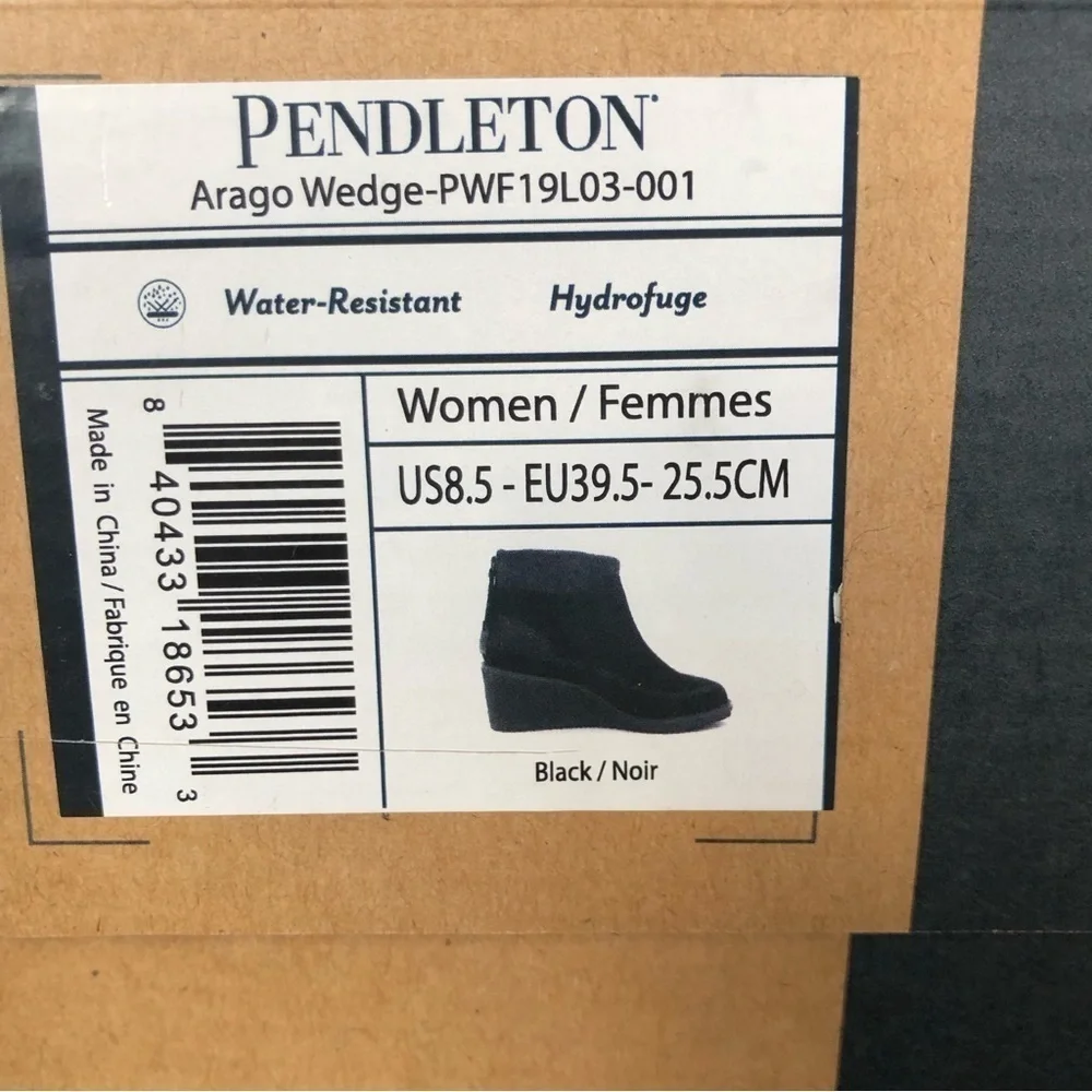Pendleton Arago Wedge Water Resistant Wool Leather Boot Black 8.5